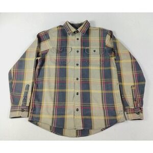 Orvis Flannel Shacket Shirt Men Small Beige Vintage 90s Plaid Workwear Gorpcore